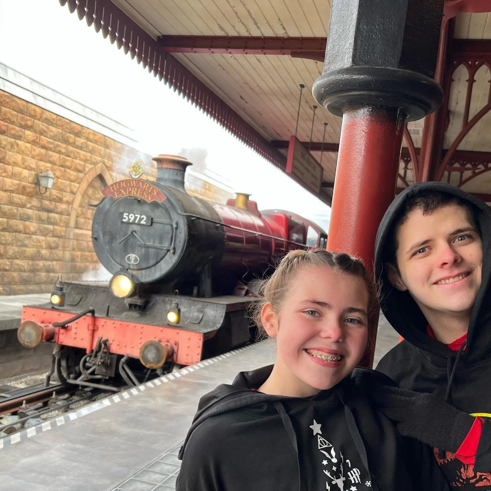 Teens at Universal Studio Train Platform